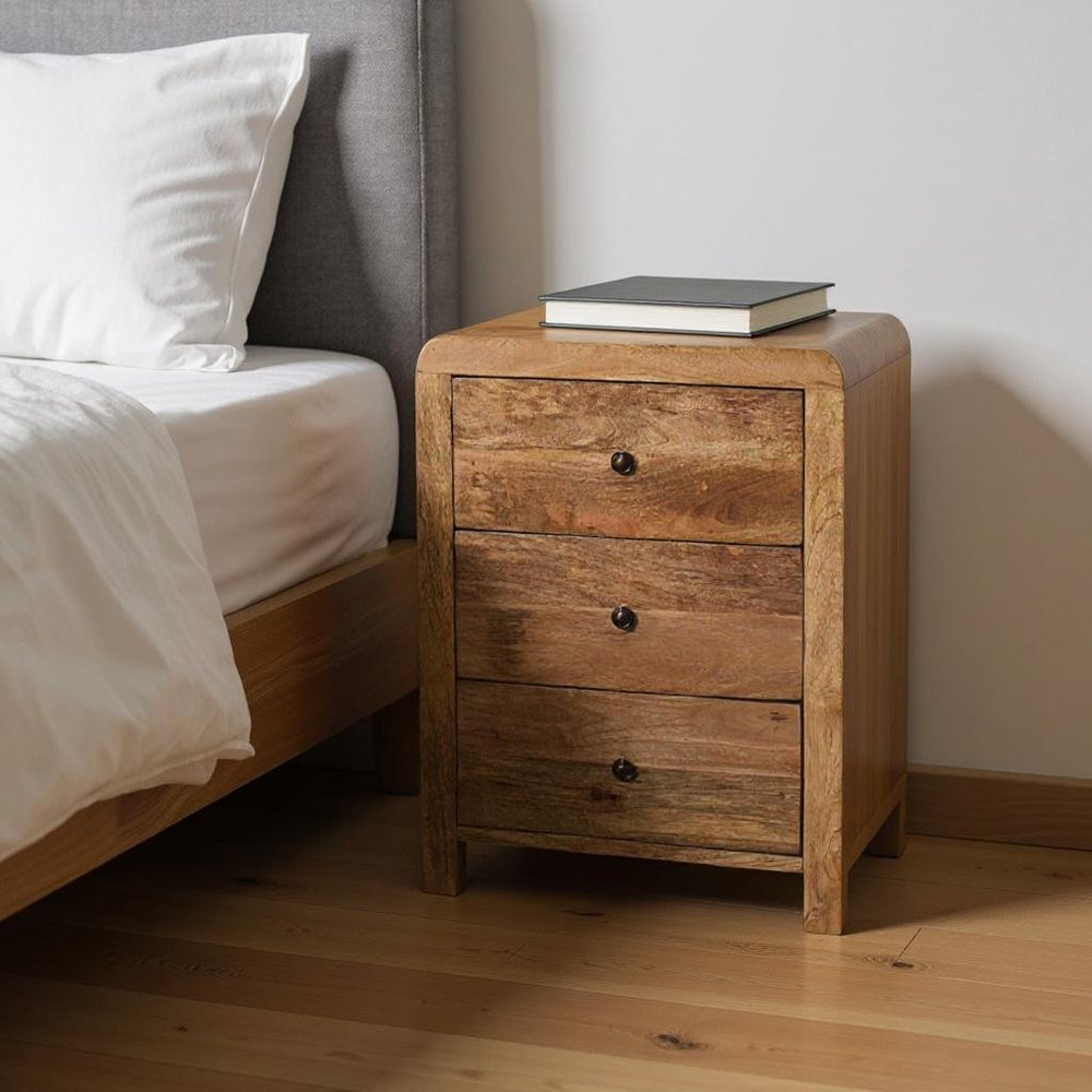 24" Oak Solid Wood Three Drawer Nightstand