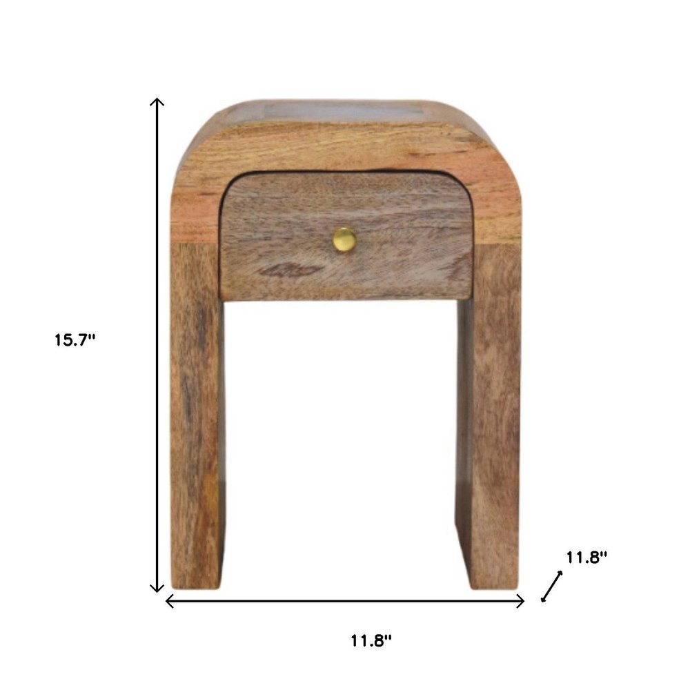 16" Beige Solid Wood One Drawer Nightstand