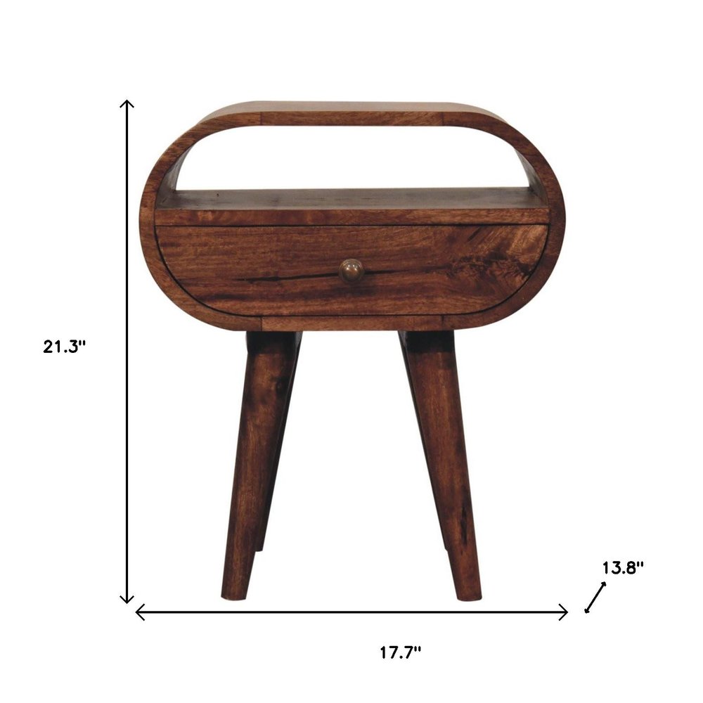 21" Brown Solid Wood Oval One Drawer Nightstand