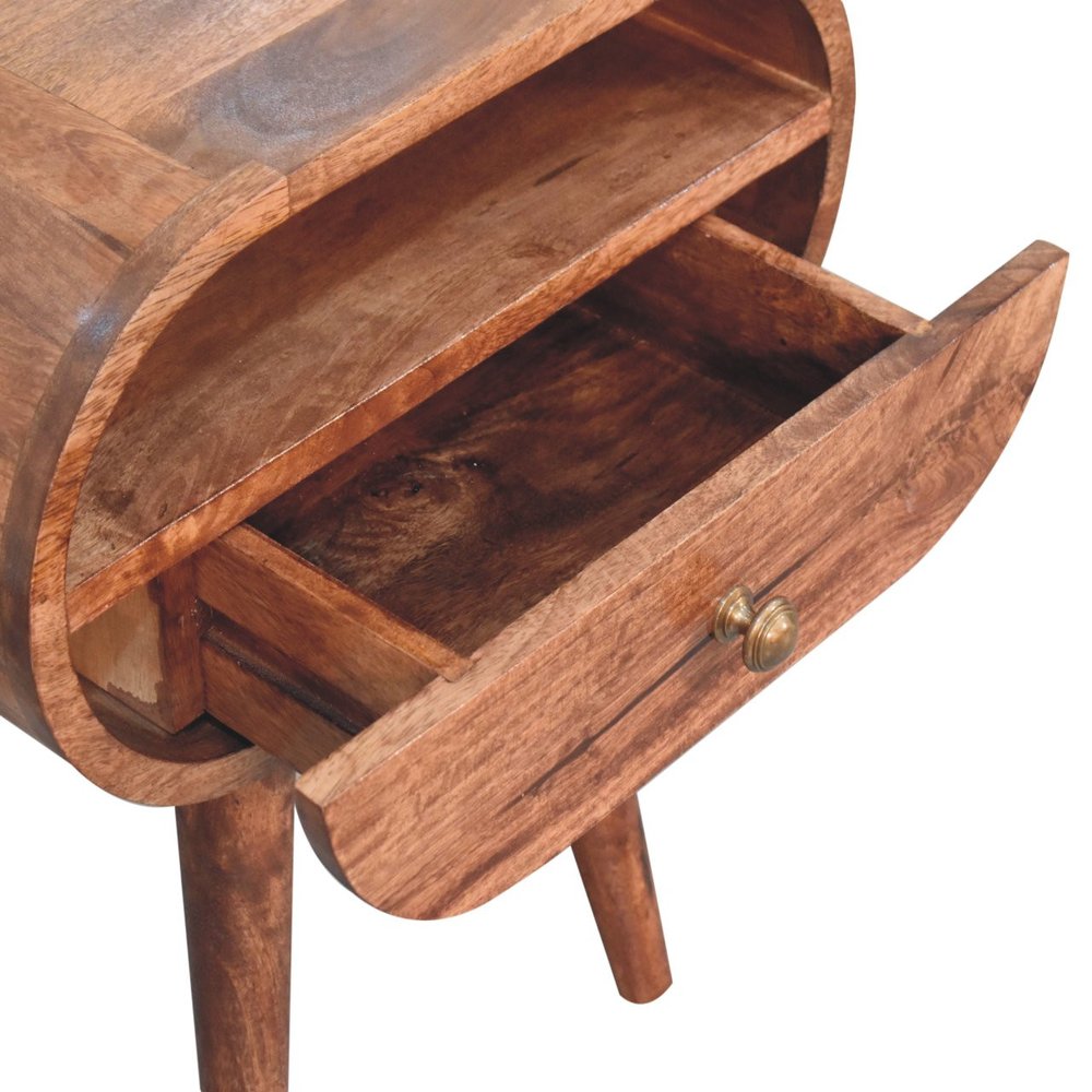 21" Brown Solid Wood Oval One Drawer Nightstand