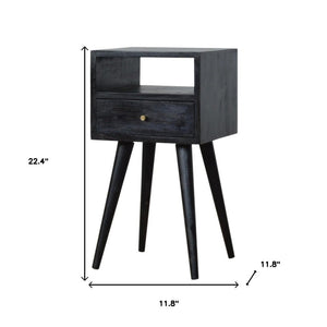 22" Black Solid Wood Square One Drawer Nightstand