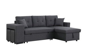 Dennis - Linen Fabric Reversible Sleeper Sectional With Storage Chaise And 2 Stools by Couch.com