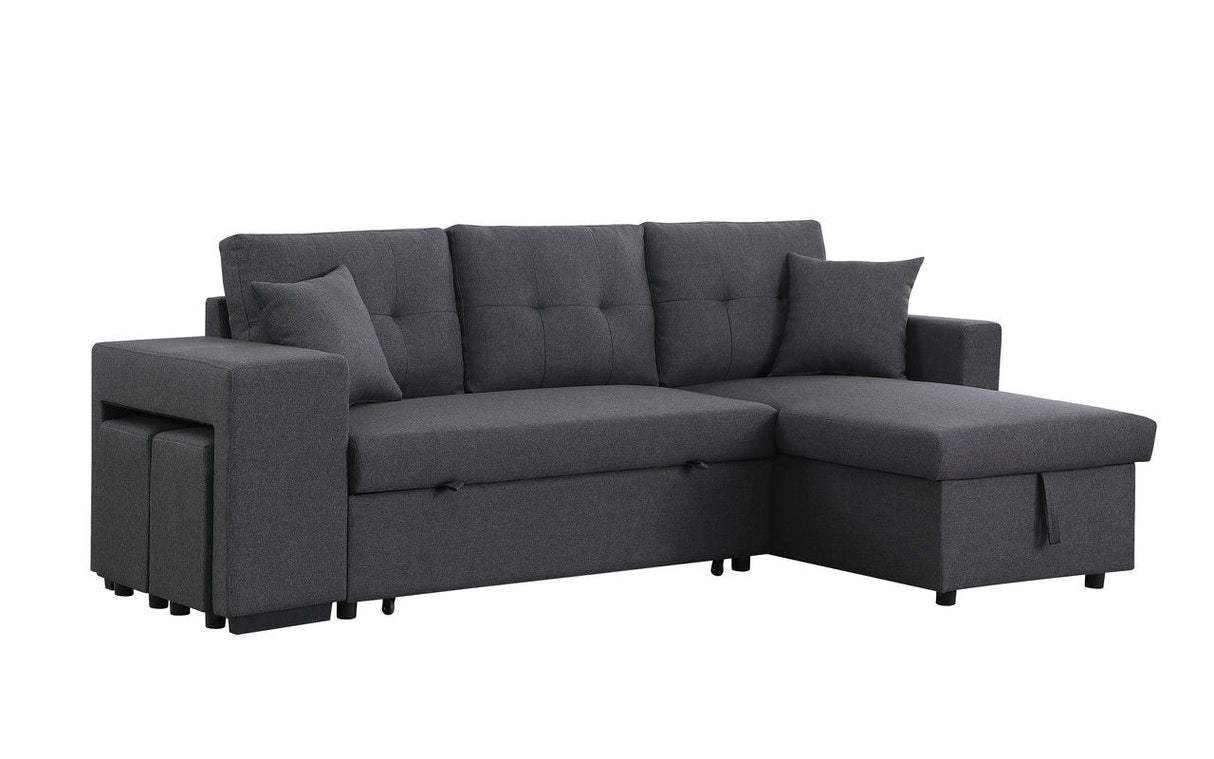 Dennis - Linen Fabric Reversible Sleeper Sectional With Storage Chaise And 2 Stools by Couch.com