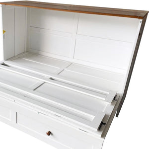 White Wood Queen Murphy Bed With USB And Drawer