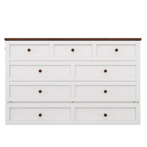 White Wood Queen Murphy Bed With USB And Drawer