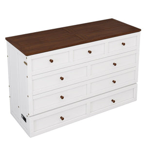 White Wood Full Murphy Bed With USB And Drawer
