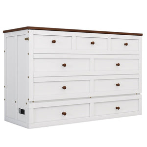 White Wood Full Murphy Bed With USB And Drawer