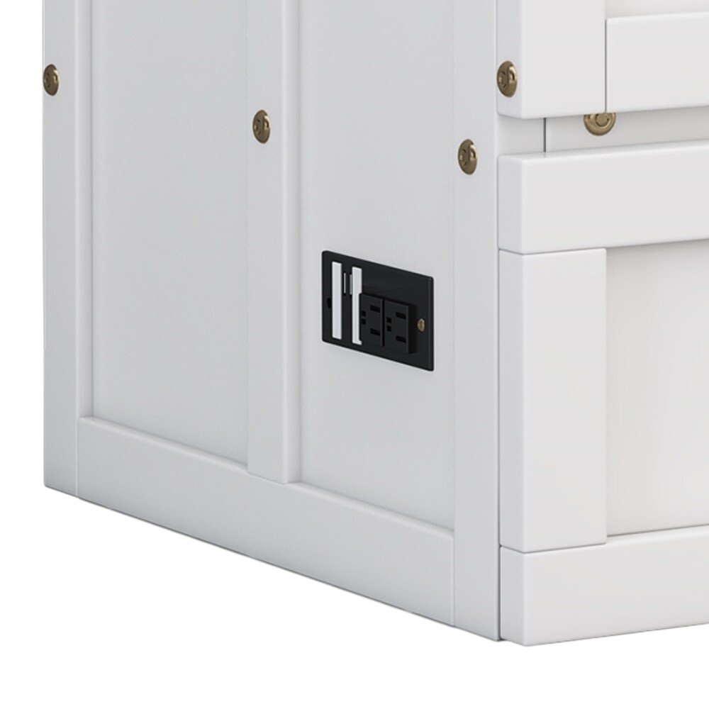 White Wood Full Murphy Bed With USB And Drawer
