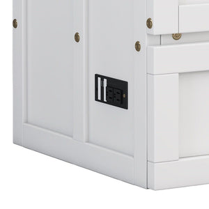 White Wood Full Murphy Bed With USB And Drawer