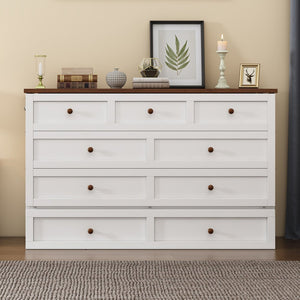 White Wood Full Murphy Bed With USB And Drawer