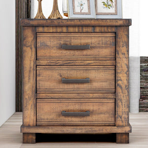 Set of Two 26" Walnut Solid Wood Distressed Three Drawer Nightstand