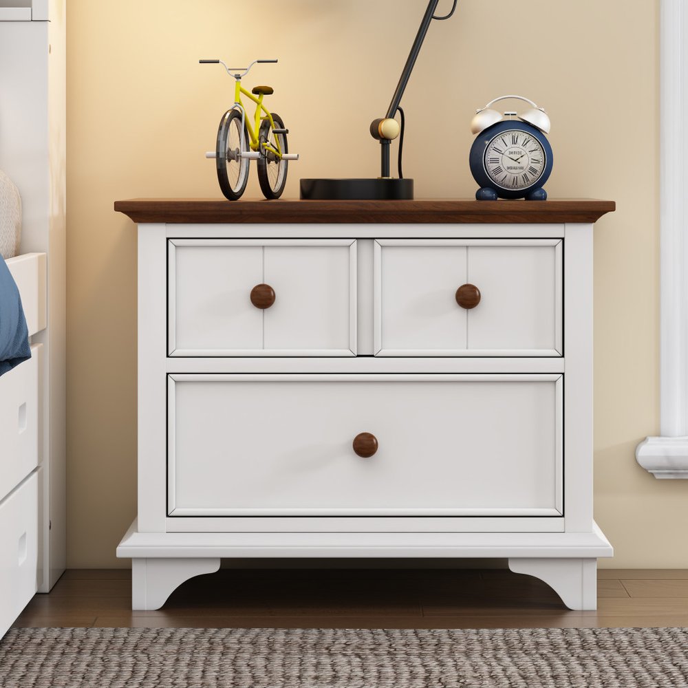 23" White Wood Two Drawer Nightstand