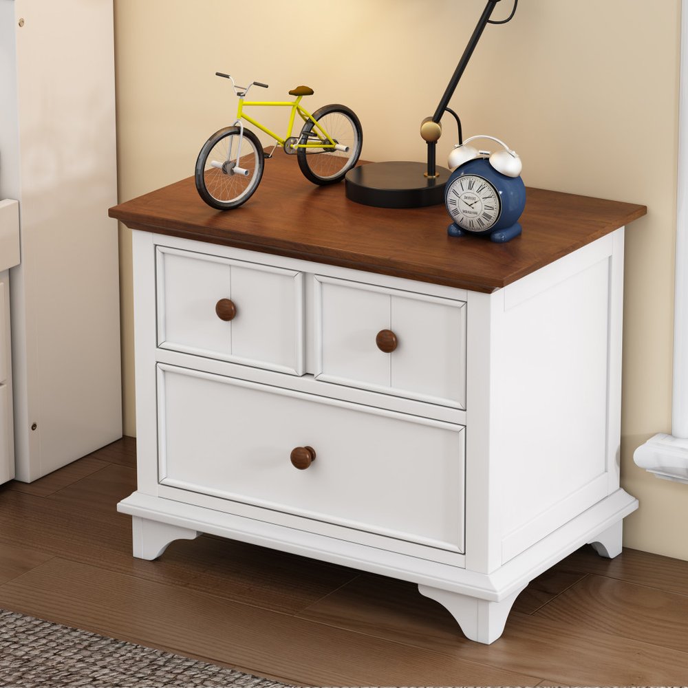 23" White Wood Two Drawer Nightstand