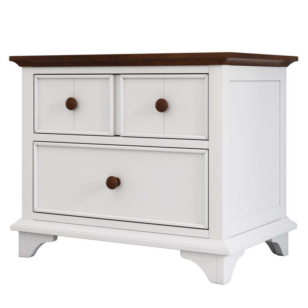 23" White Wood Two Drawer Nightstand