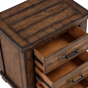 26" Walnut Wood Distressed Three Drawer Nightstand