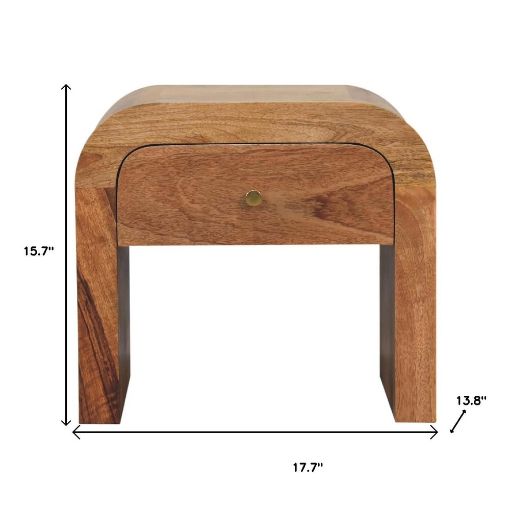 16" Brown Solid Wood One Drawer Nightstand