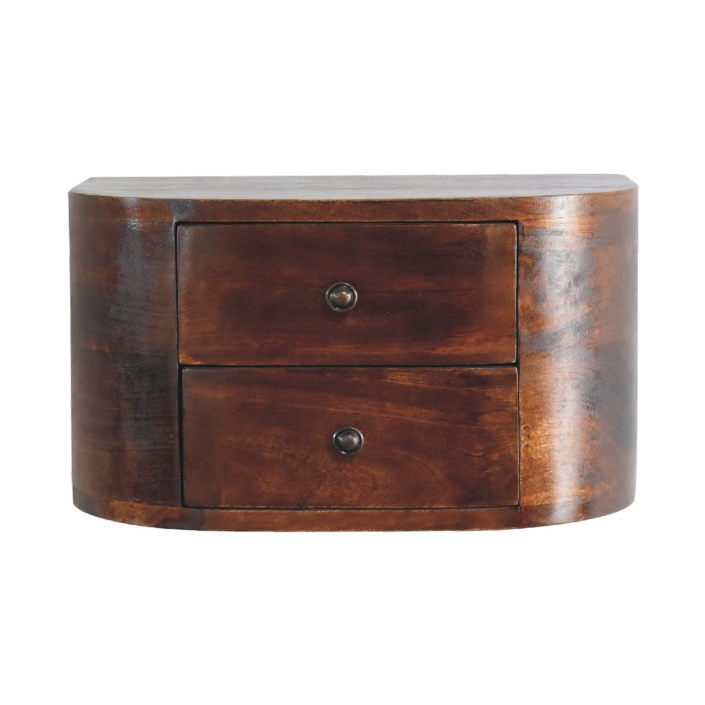 18" Brown Solid Wood Round Two Drawer Floating Nightstand
