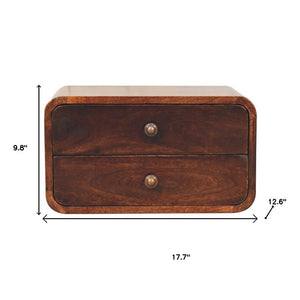 18" Brown Solid Wood Two Drawer Floating Nightstand