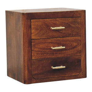 18" Brown Solid Wood Three Drawer Nightstand