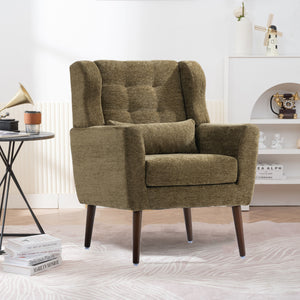 Modern Accent Chair, Chenille Arm Chairs For Living Room, Upholstered Mordern Armchair, Comfy Soft Padded Lounge Chair In Small Space, Bedroom, With Pillow, Solid Wood Leg by Couch.com