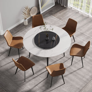 Modern Artificial Stone Round Dining Table, Can Accommodate 6 People Artificial Stone Turntable by Couch.com