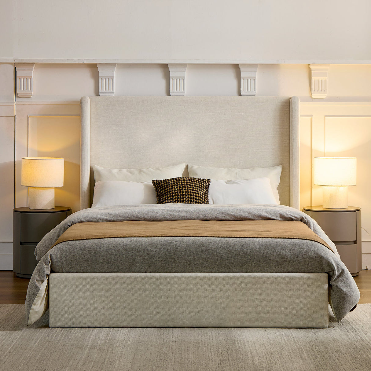 Caron Upholstered Wingback Bed with 54" High Headboard