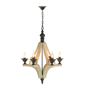 6 Light Wood Chandelier, Hanging Light Fixture With Adjustable Chain For Kitchen, Bulb Not Included - Cream by Couch.com