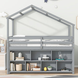 House Loft Bed With Roof Frame, Under Bed Shelving Storage Unit, Guardrails, Ladder by Couch.com