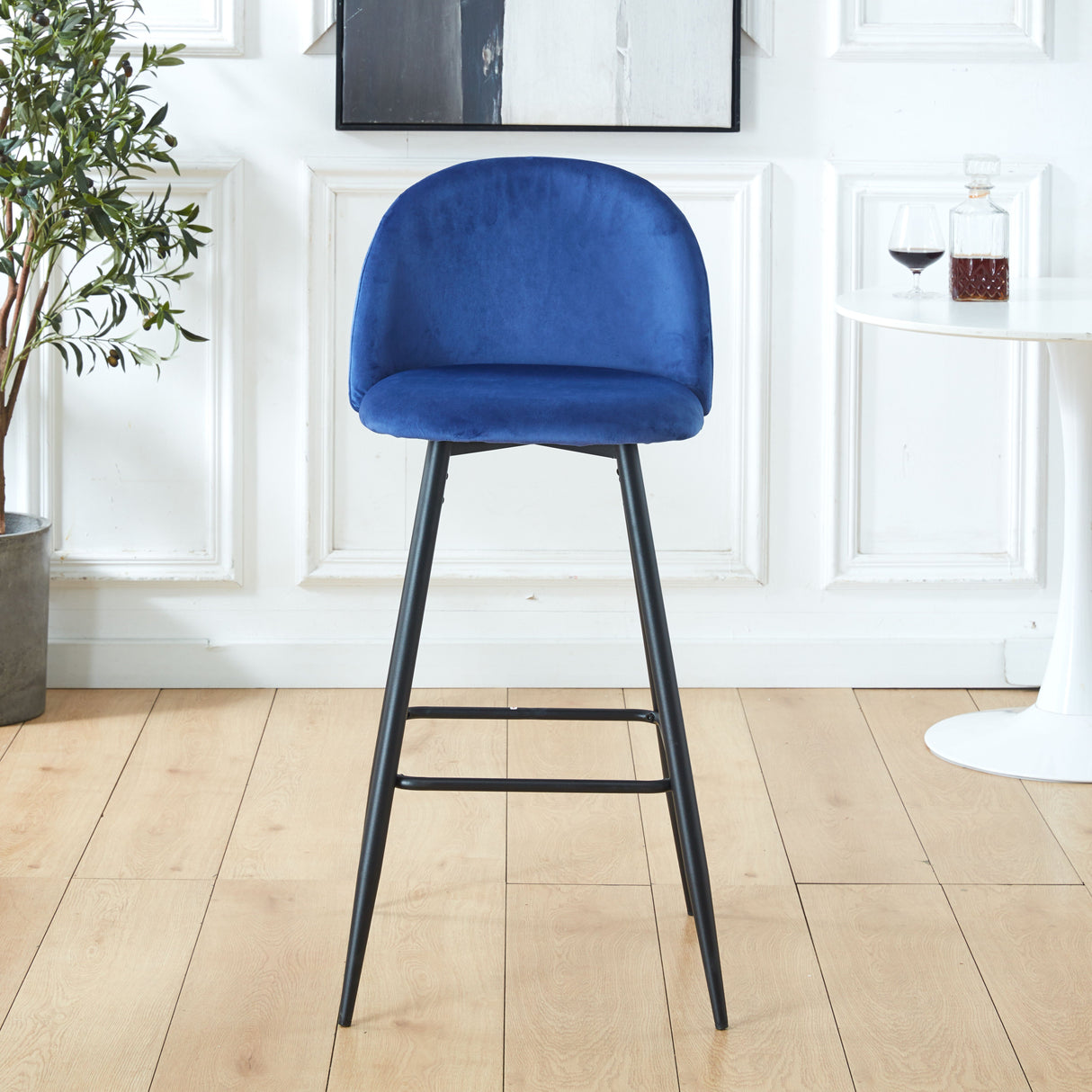 Bar Stool (Set of 2) Modern Counter Bar Height Chair With Back, Sturdy Metal Legs & Footrests, Island Stool For Kitchen Bar - Blue by Couch.com