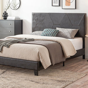 Queen Size Upholstered Platform Bed Frame, Wood Slat Support - Black by Couch.com