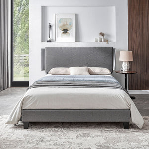 Queen Size Upholstered Platform Bed Frame, Wood Slat Support - Gray by Couch.com