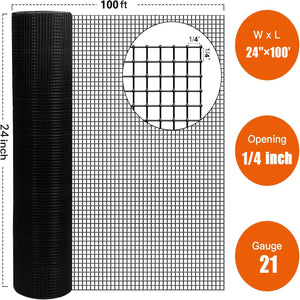Vinyl Coated Hardware Cloth, 21 Gauge, Welded Wire Fence - Black