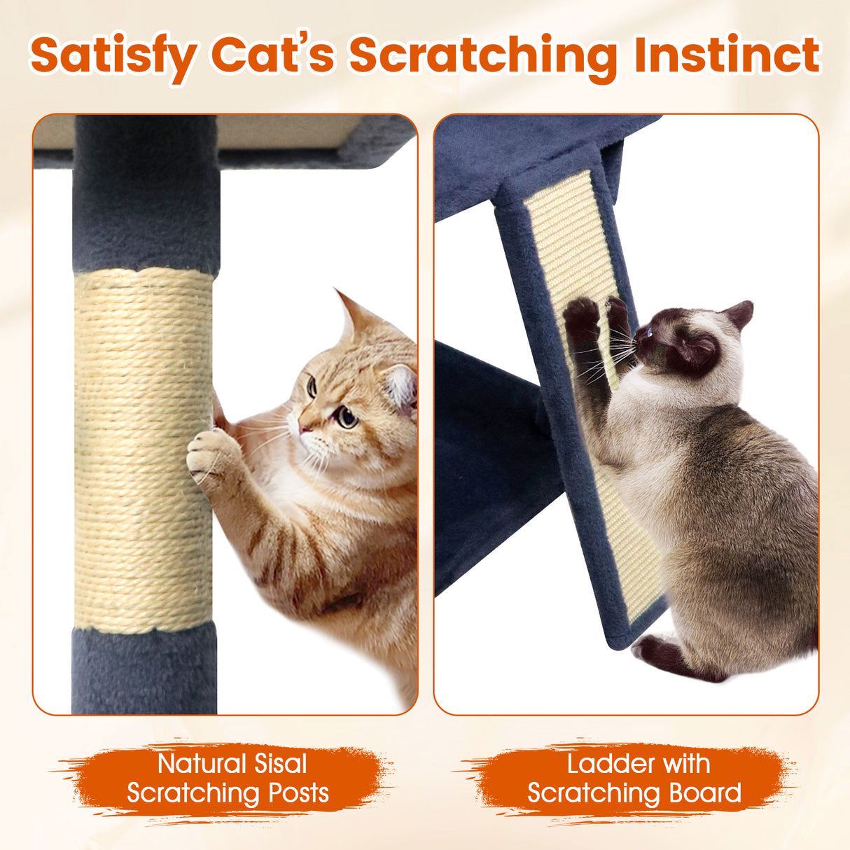 65 Inch Tall Multi-level Cat Tree with 3 Upholstered Perch and 2 Cat Condos-Dark Gray