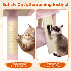65 Inch Tall Multi-level Cat Tree with 3 Upholstered Perch and 2 Cat Condos-Pink