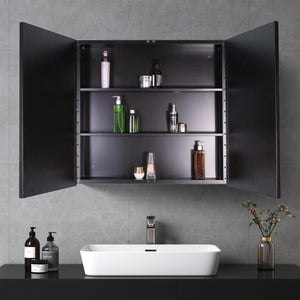 26X30" Black Metal Framed Wall Mount Or Recessed Bathroom Medicine Cabinet With Mirror - Black by Couch.com