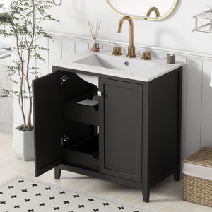 Freestanding Bathroom Vanity Combo With Ceramic Sink Shaker Style Vanities 2 Doors And 2 Drawers - Black by Couch.com