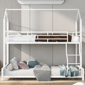 Twin Over Full Metal House Bunk Bed - White by Couch.com