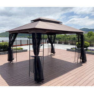 13 x 10 ft Patio Gazebo Tent with Ventilated Double Roof and Mosquito Net