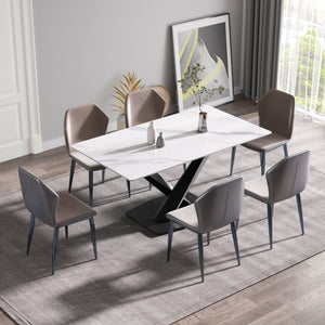 63" Modern Artificial Stone Straight Edge Metal X-Leg Dining Table, 6 People - White / Black by Couch.com