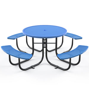Outdoor Steel Picnic Round Table With Umbrella Pole - Blue by Couch.com