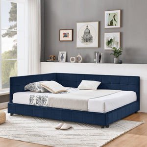 Mid-Century Storage Upholstered Tufted Bed Frame with Backrest and Armrests