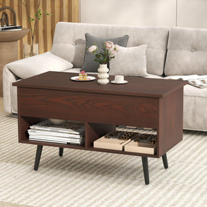 31.5 Inch Lift-Top Coffee Table with Hidden Storage and 2 Open Shelves-Broen