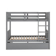 A gray wooden bunk bed with a right-side ladder, featuring a simple, modern design and slatted bases. It has no mattresses included and is shown against a white background. Product: Bunk Bed With Twin Size Trundle.