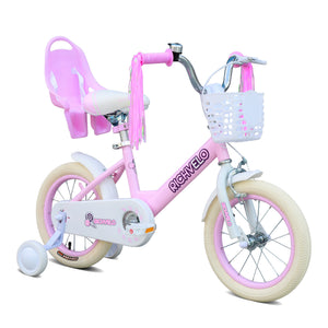 A1602 Kids Bike for Girls 12 14 16 Inch with Training Wheels, Adjustable Seat, Front Basket, Doll Seat & Colorful Streamers, Toddler Bicycle for 2-7 Years Old, Pink Kids' Bikes for Birthday Gift