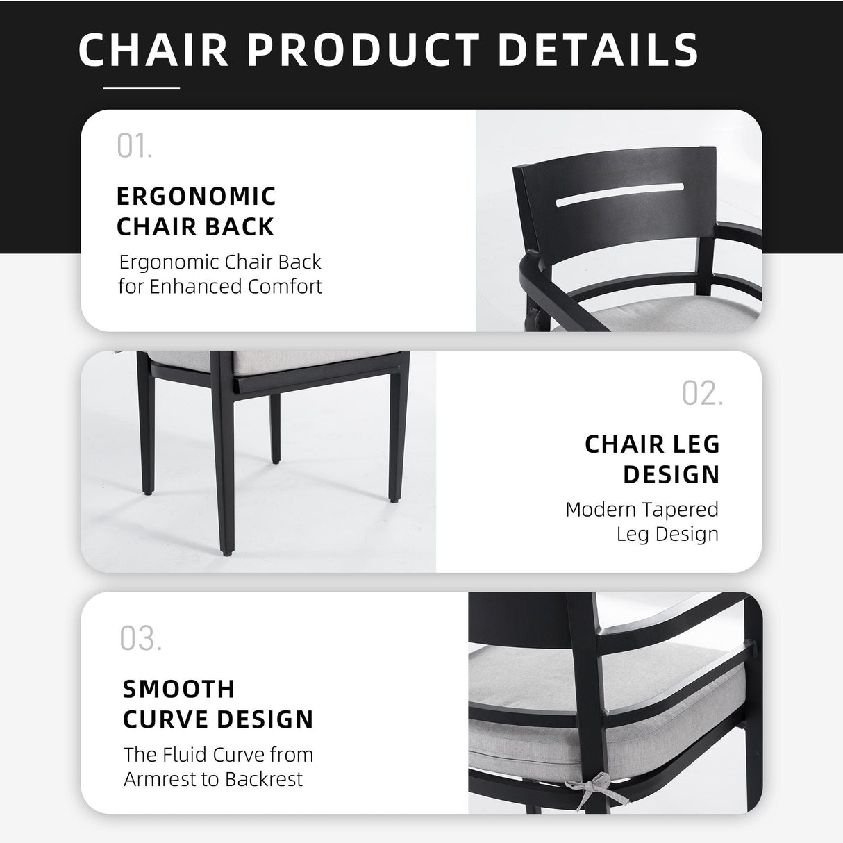 Outdoor Patio Aluminum Stationary Dining Chairs With Outdoor-Grade Sunbrella Fabric Cushions, Tapered Feet (Set of 4) by Couch.com