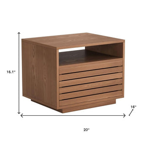 16" Walnut Wood One Drawer Nightstand