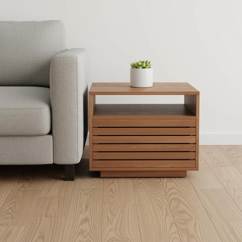 16" Walnut Wood One Drawer Nightstand