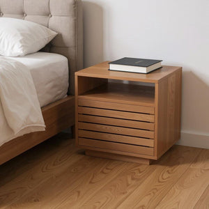 16" Natural Wood Plantation Shutter One Drawer Nightstand