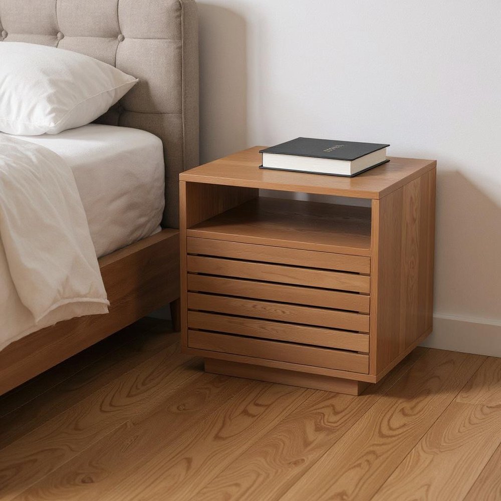 16" Walnut Wood One Drawer Nightstand