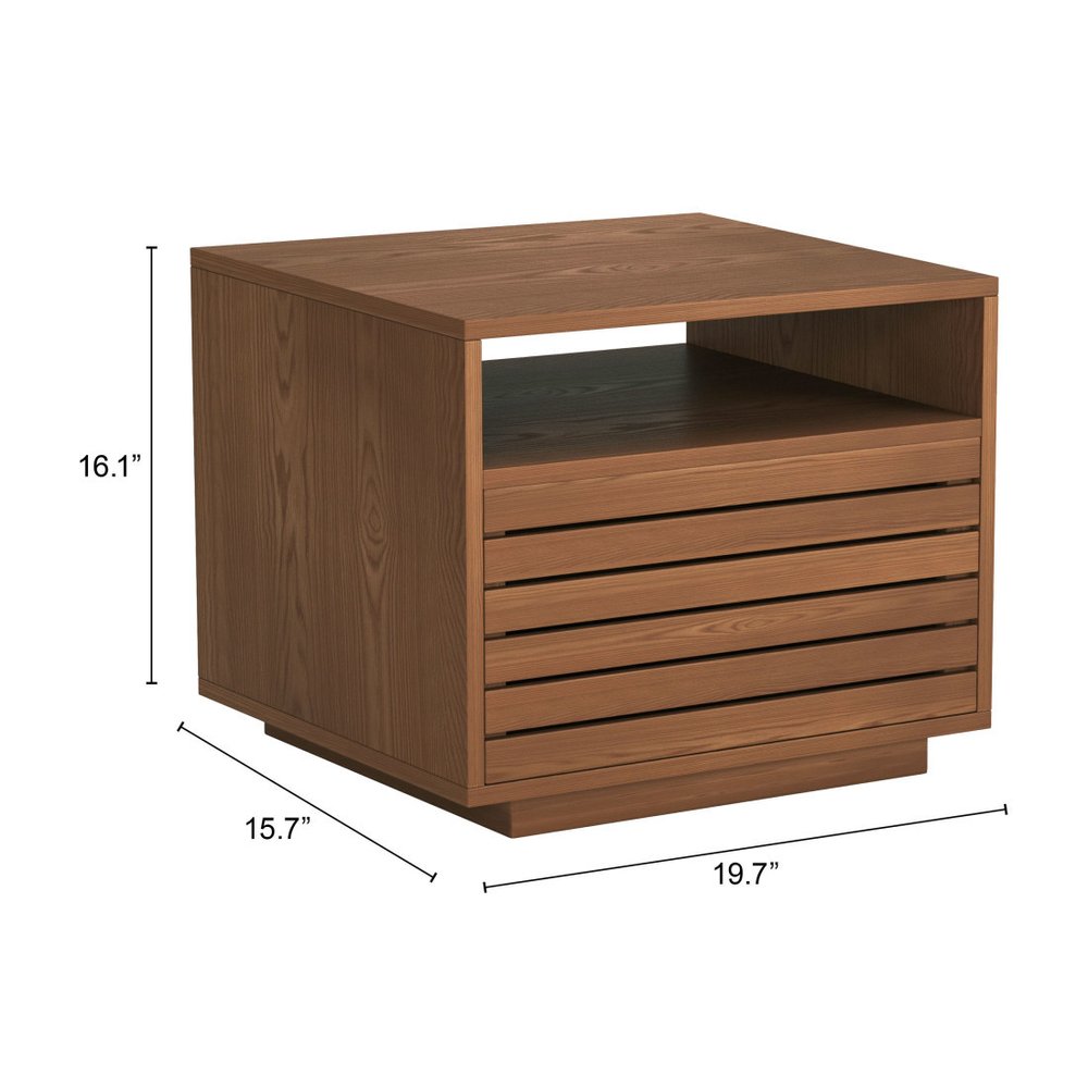 16" Walnut Wood One Drawer Nightstand